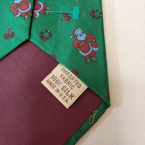VTG Cambridge Classics Mervyns Christmas Tie Santa Wreath Candle 100% Silk - Picture 5 of 5